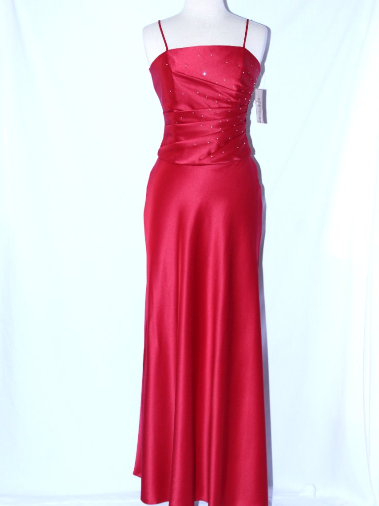 Polka #4060 Long Satin Two Piece Bridesmaid Dress - Size M-Red-New